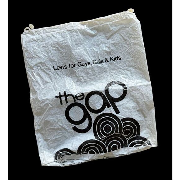 VTG The Gap Drawstring Plastic Shopping Bag Levi’s Advertising Pop Art Design - Picture 1 of 5